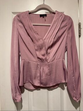 1. State Dusty Rose V-Neck Long Sleeve Peplum Blouse